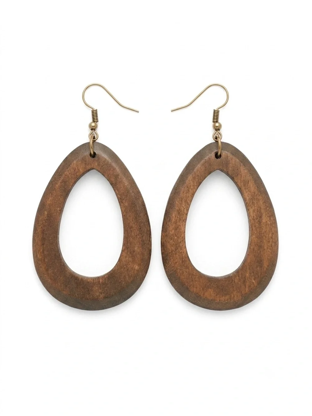 Brown Wooden Teardrop Dangle Earrings